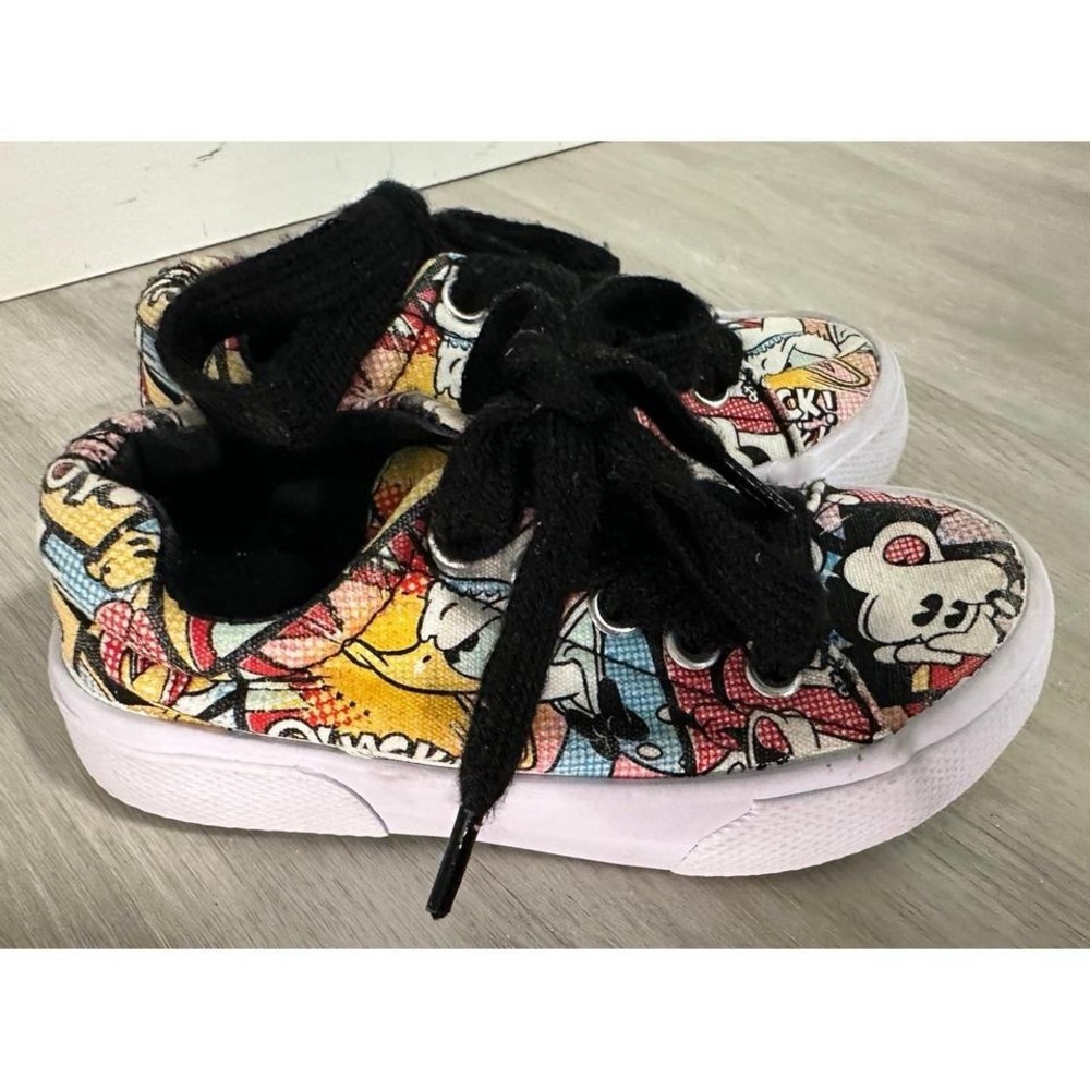 Kids‎ Disney Mickey Mouse Cartoon Character Print Lace Up Canvas Sneakers Sz 7-8